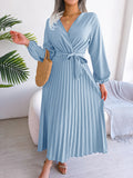 Blue Goddess Pleated Wrap Dress