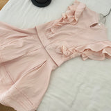 Bow Lace Accent Pink Dress Set