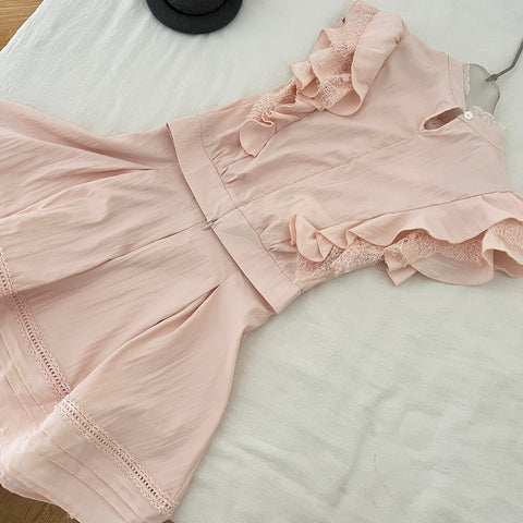 Bow Lace Accent Pink Dress Set S Bow Lace Accent Pink Dress Set S