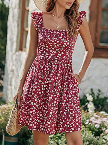 Floral Print Ruffle Trim Summer Dress