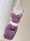 Floral Purple Two Piece Bodycon Mini Dress