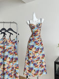 Summer Spaghetti Strap Floral Print Midi Dress