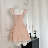 Fitted Bodice Vintage-Inspired Lace-Trimmed Pink Dress