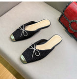 Rhinestone Sandals Bowknot Shoes Flat Mules