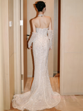 Trumpet Mermaid Long Sleeves Halter Sequin Tulle Wedding Dress