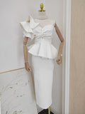 White Sheath Column One Shouler Ruffles Homecoming Dress