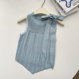 Blue Round Neck Bow Niche Style Dress