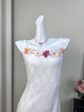 Flower Pastel Ombre Spaghetti Strap White Dress