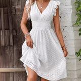 Elegant Ruffle Sleeves White Lace Dress