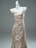 Spaghetti Straps Trumpet Mermaid Champagne Sequin Prom Dress