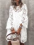 Round Neck Lace Long Sleeve Hollow Dress