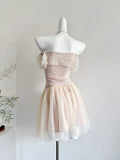 Charming Off Shoulder Pink Tulle Mini Dress