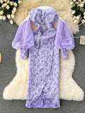 Vintage-Inspired Purple Lace Dress with Crystal Belt