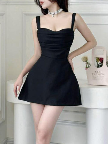 Black Mini Solid A-line Dress
