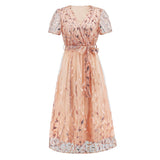 Delicate Embroidery Gold Ethereal Mid-Length Dress