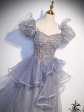 Elegant Glitter Tulle Ruffles Beading Prom Dress