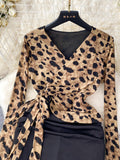 Black Pencil Skirt Leopard Wrap Dress