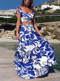 Floral Crop Top and High Haisted Long Skirts Sets