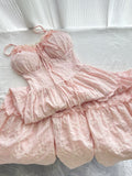 Ruffled Layers Spaghetti Strap Pink Maxi Dress