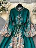 Baroque Splendor Green Midi Dress