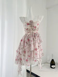 Floral Cascading Ruffles Chiffon Mini Dress