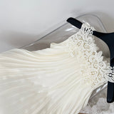 Pleated & Belted Style Lace Trimmed Halter Dress