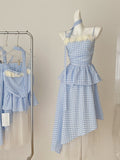 Floral Blue Asymmetrical Halter Dress