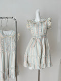 Ruffled Collar Sweet Short Sleeve Checkered Dress