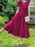 Raspberry Red Flying Sleeve Summer A-Line Long Dress