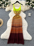 Chevron Halter Neck Ombre Knit Maxi Dress