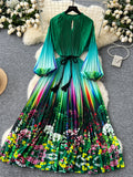 Floral and Ombre Vibrant Pleated Dress