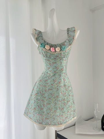 Green Knee-Length Summer Floral Dress