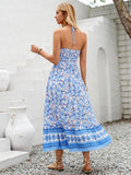 Floral Blue Maxi Chiffon Print  Dress