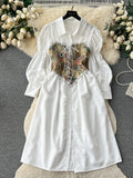 Floral Corseted Elegance Long Sleeve Causal Dress