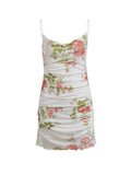 Sling Vintage Floral Ruched Mesh Bodycon Dress