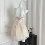 Satin Tulle Mini Dress with Bow