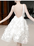 A Line Flowers Backless Square Short Mini Wedding Dress