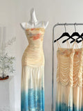 Elegant Gradient Ruched Evening Maxi Dress
