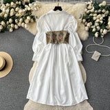 Floral Corseted Elegance Long Sleeve Causal Dress