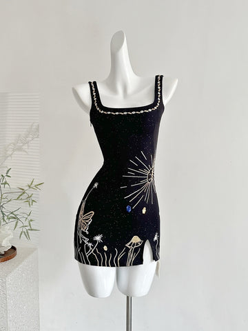Starry Night Inspired Patterns Diamond Bodycon Dress M / Navy Starry Night Inspired Patterns Diamond Bodycon Dress M / Navy