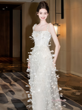 Feather A Line Straps Sequin Wedding Dress