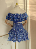 Ruffles Off The Shoulder Blue Two Piece Homecoming Dress