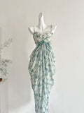 Asymmetric Ruffles Colorful Bead Floral Dress
