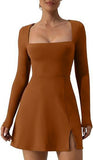 Apricot Long Sleeve Square Mini Dress