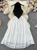 Flowy White Skirt and Black Bodice Dress