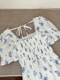 Delicate Blue Floral Motifs Square Neck Mini Dress