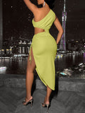 Side Tie Asymmetrical Lime Green Dress