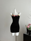 Rose Embellishments Bodycon Fit  Black Club Dress