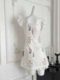 Ruffled Lace Bow Charming White Mini Dress