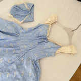 Vintage Inspired Blue Check Dress with Hood